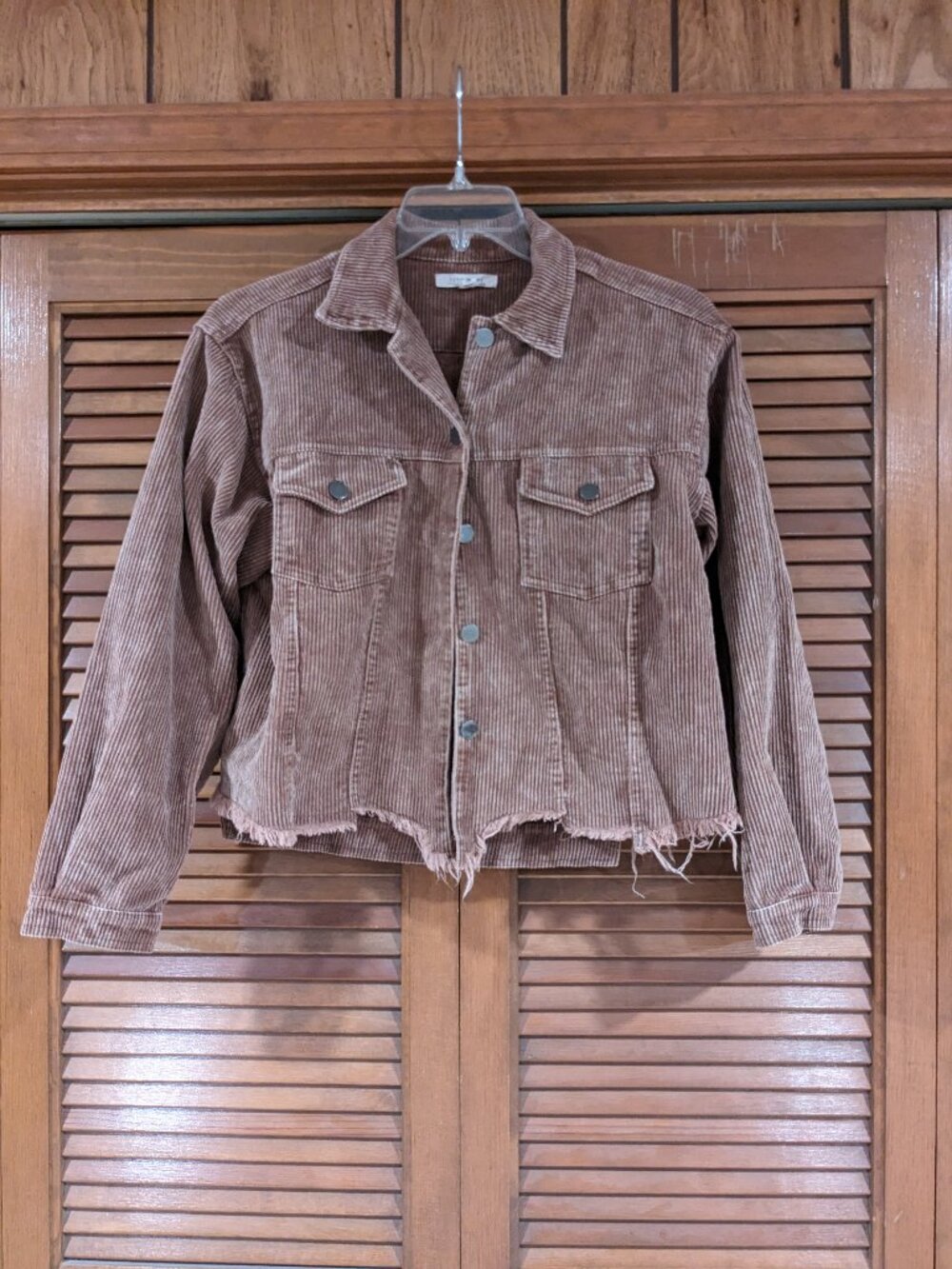 12th Tribe Small Brown Corduroy Cropped Trucker Jacket Raw Hem Festival Cowgirl - Picture 2 of 11